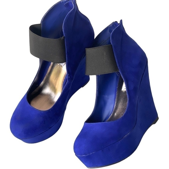 Madden Girl Royal Blue Suede Regal Wedge Sandal Platform Pumps Heels, Sz 9M - Picture 2 of 10